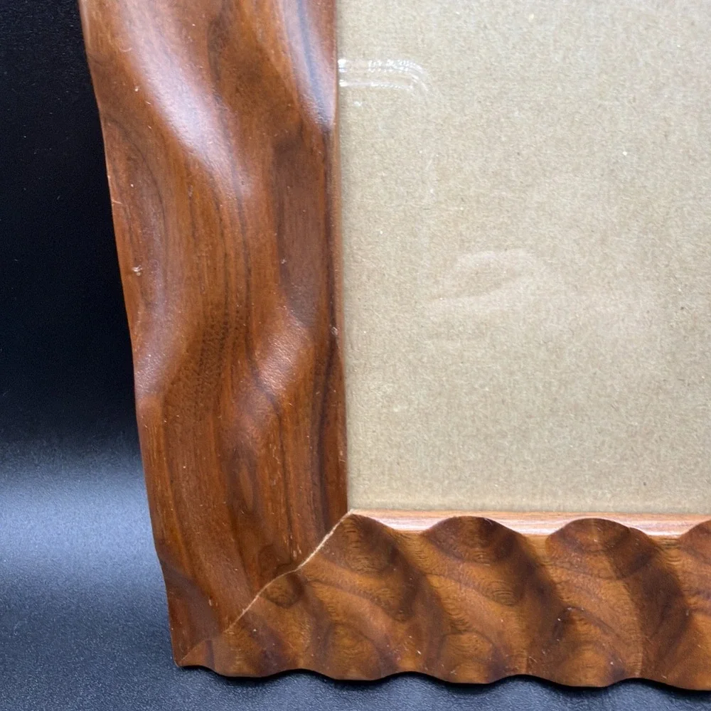 Vintage Teak? Wood Wiggle Wavy Design Photo Picture Frame 8x10 Boho